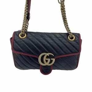 Gucci vintage Black Quilted Leather Shoulder Bag with Red Trim